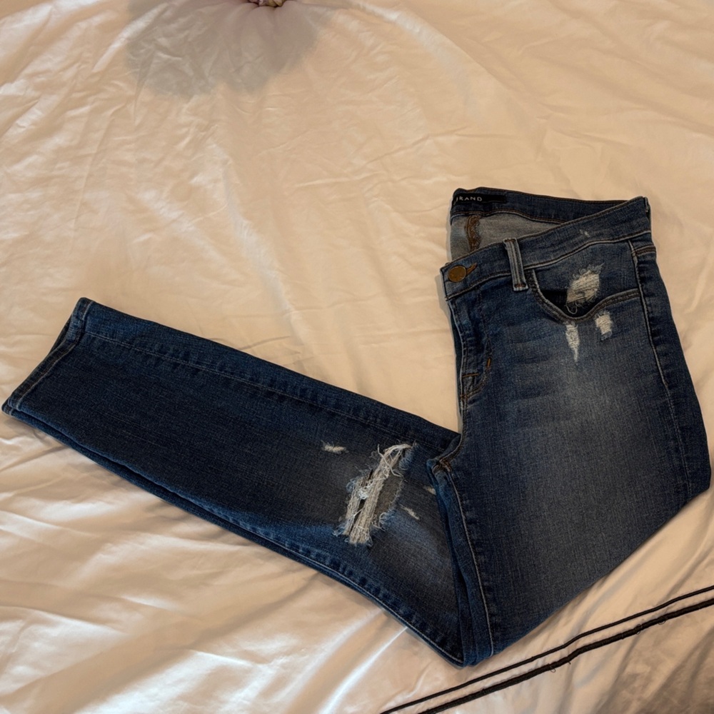 J Brand Dark Blue Distressed Skinny Jeans